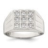 Sterling Silver Polished and Grooved White CZ Square Size 10 Mens Ring