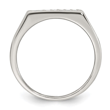 Sterling Silver Polished White CZ Rectangular Size 9 Mens Ring