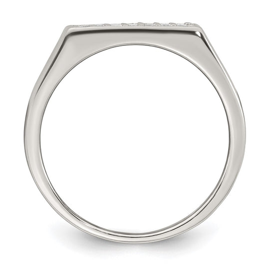 Sterling Silver Polished White CZ Rectangular Size 9 Mens Ring