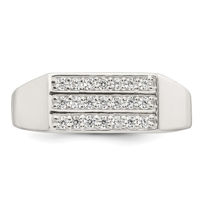 Sterling Silver Polished White CZ Rectangular Size 9 Mens Ring