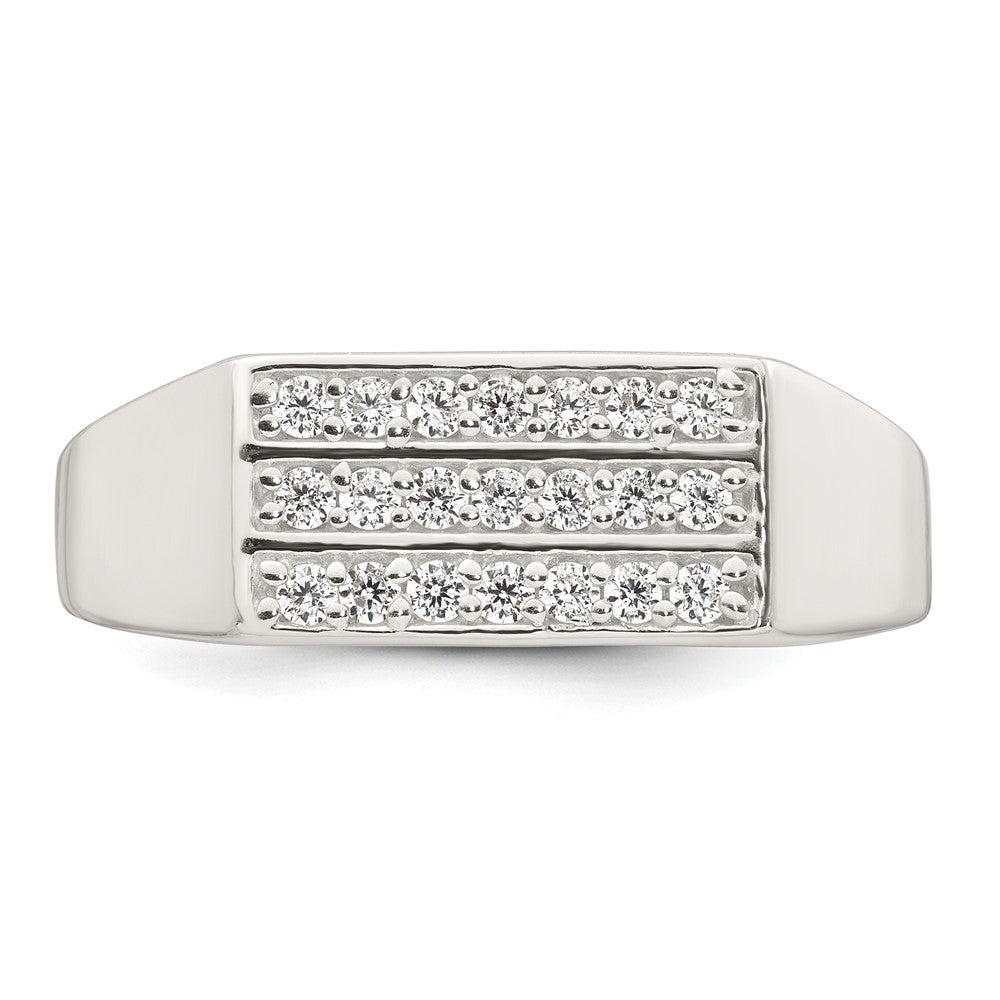Sterling Silver Polished White CZ Rectangular Size 11 Mens Ring