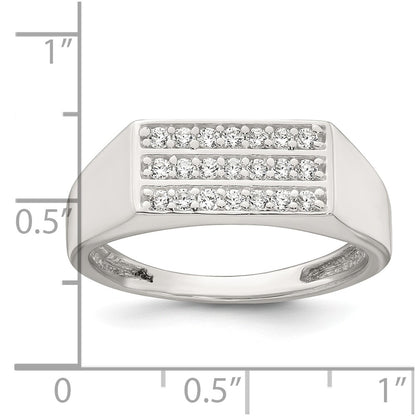 Sterling Silver Polished White CZ Rectangular Size 10 Mens Ring