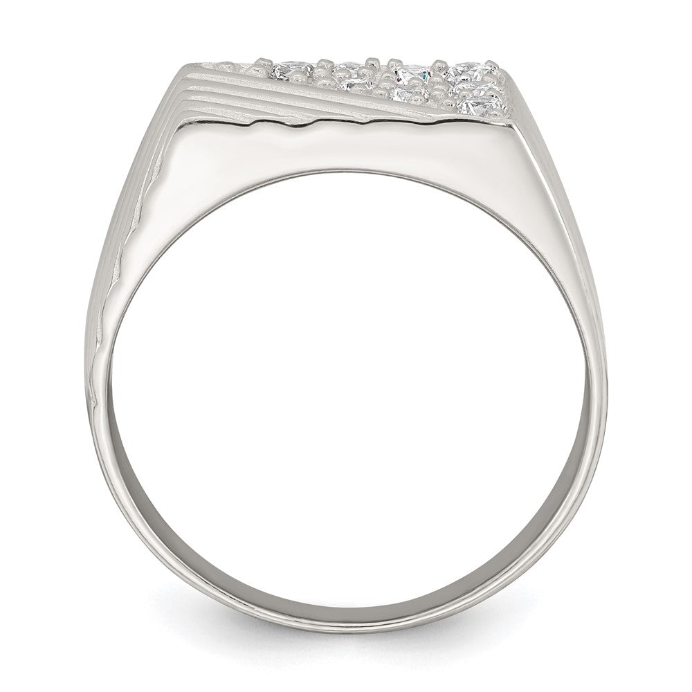 Sterling Silver Polished and Grooved White CZ Size 11 Mens Ring