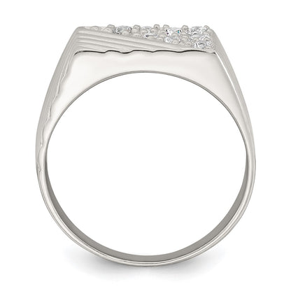 Sterling Silver Polished and Grooved White CZ Size 9 Mens Ring