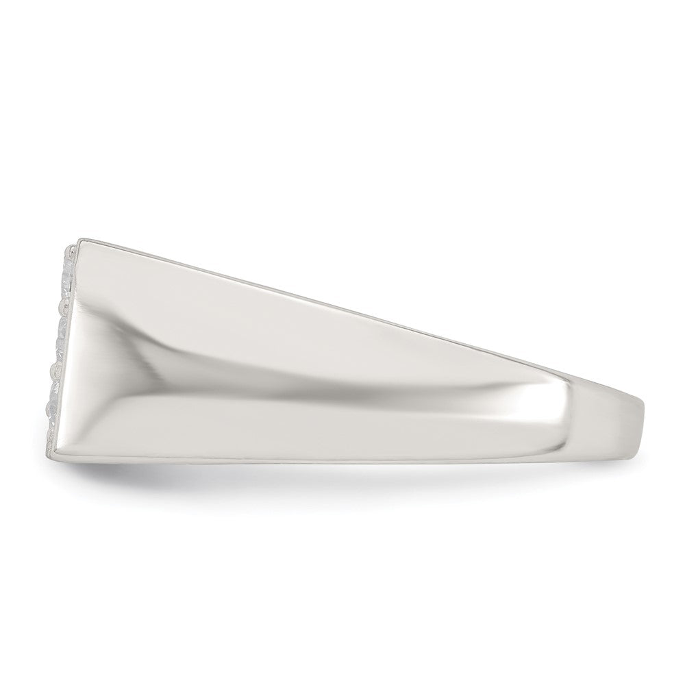 Sterling Silver Polished and Grooved White CZ Size 10 Mens Ring