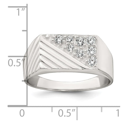 Sterling Silver Polished and Grooved White CZ Size 11 Mens Ring
