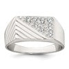 Sterling Silver Polished and Grooved White CZ Size 9 Mens Ring