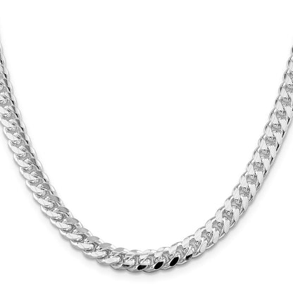 Sterling Silver Rhodium-plated 7mm Domed w/ Side D/C Curb Chain
