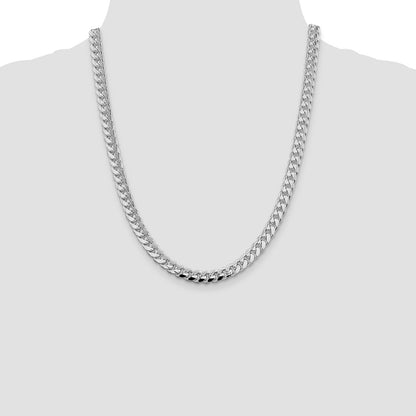 Sterling Silver Rhodium-plated 7.35mm Domed w/ Side D/C Curb Chain