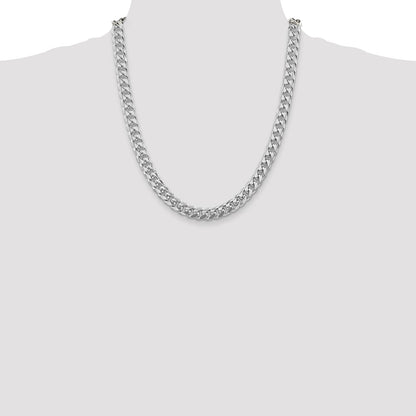 Sterling Silver Rhodium-plated 8.5mm Domed w/ Side D/C Curb Chain