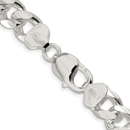 Sterling Silver Rhodium-plated 10.5mm Domed w/ Side D/C Curb Chain