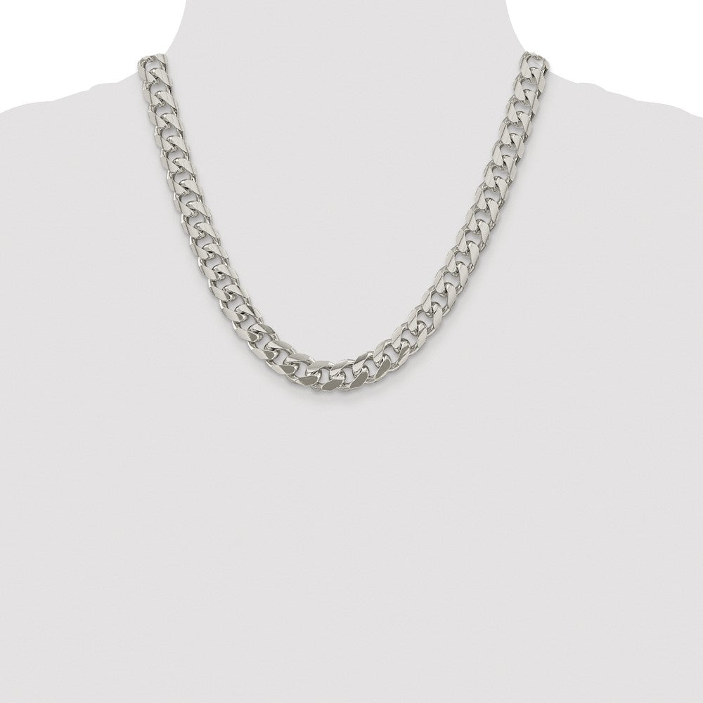 Sterling Silver Rhodium-plated 10.5mm Domed w/ Side D/C Curb Chain