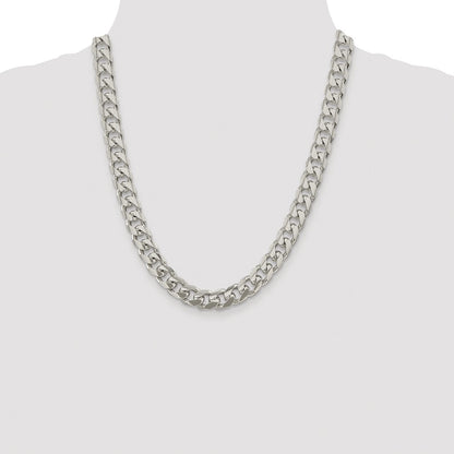 Sterling Silver Rhodium-plated 10.5mm Domed w/ Side D/C Curb Chain