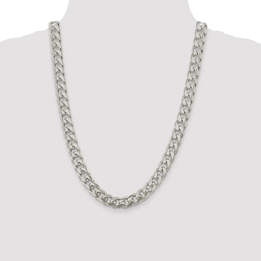 Sterling Silver Rhodium-plated 10.5mm Domed w/ Side D/C Curb Chain