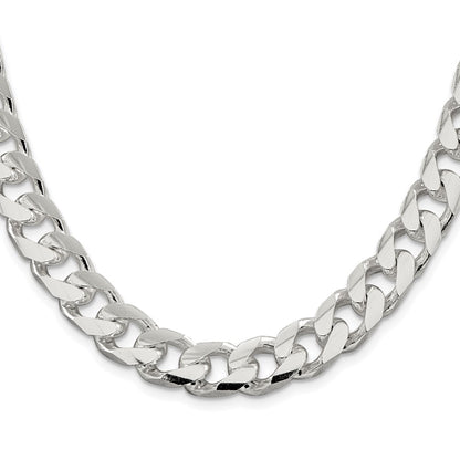Sterling Silver Rhodium-plated 11mm Domed w/ Side D/C Curb Chain