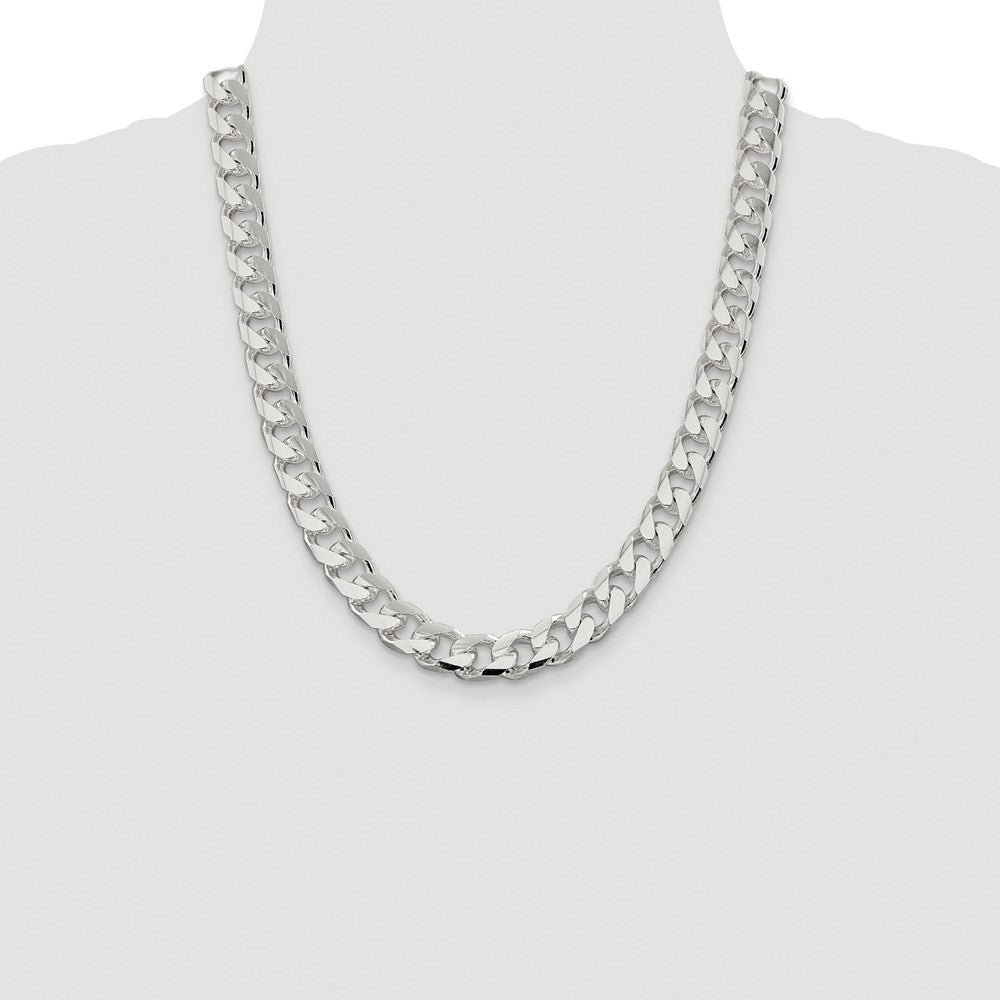 Sterling Silver Rhodium-plated 11mm Domed w/ Side D/C Curb Chain
