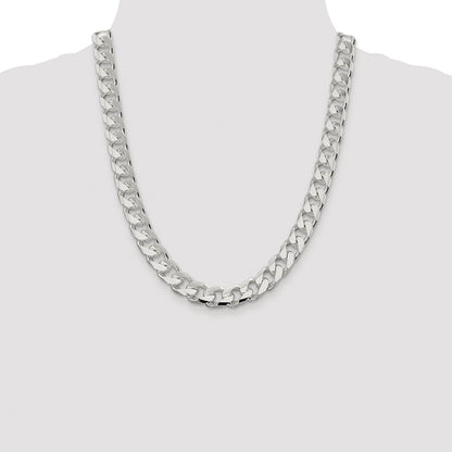 Sterling Silver Rhodium-plated 11mm Domed w/ Side D/C Curb Chain