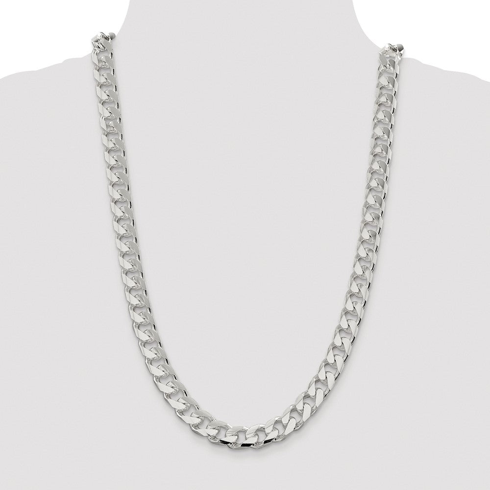 Sterling Silver Rhodium-plated 11mm Domed w/ Side D/C Curb Chain