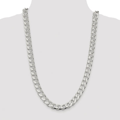 Sterling Silver Rhodium-plated 11mm Domed w/ Side D/C Curb Chain