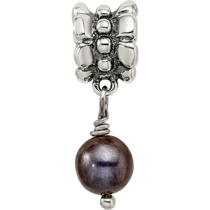 Sterling Silver Reflections Grey FW Cultured Pearl Dangle Bead