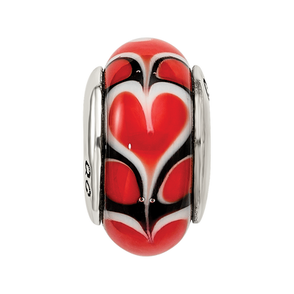 Sterling Silver Reflections Red Heart Hand-blown Glass Bead