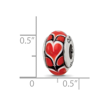 Sterling Silver Reflections Red Heart Hand-blown Glass Bead