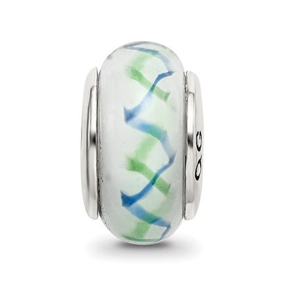 Sterling Silver Reflections Green/Blue Hand-blown Glass Bead