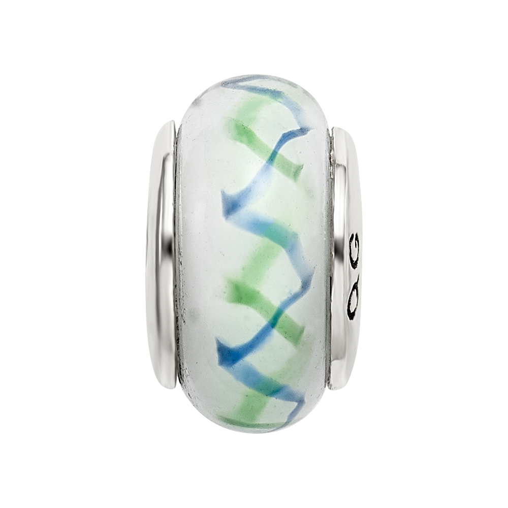 Sterling Silver Reflections Green/Blue Hand-blown Glass Bead