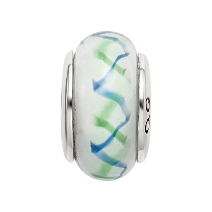 Sterling Silver Reflections Green/Blue Hand-blown Glass Bead