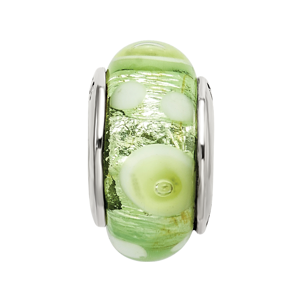 Sterling Silver Reflections Green/White Hand-blown Glass Bead