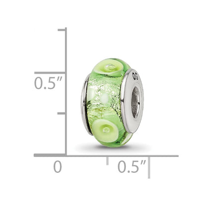Sterling Silver Reflections Green/White Hand-blown Glass Bead