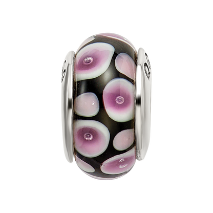 Sterling Silver Reflections Purple/Black Hand-blown Glass Bead