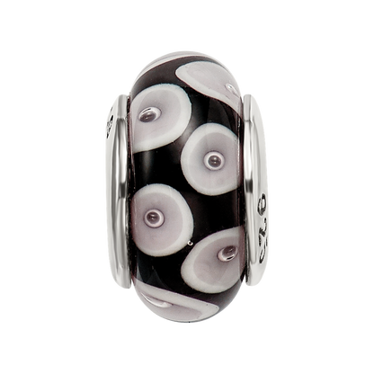 Sterling Silver Reflections Black/Grey Hand-blown Glass Bead