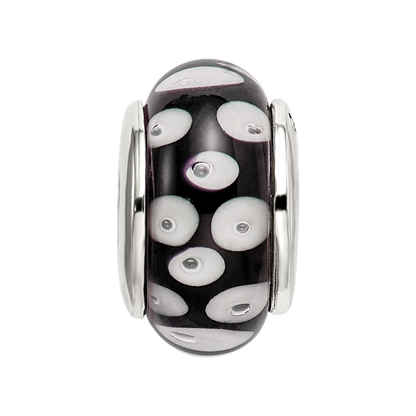 Sterling Silver Reflections Black/White Hand-blown Glass Bead