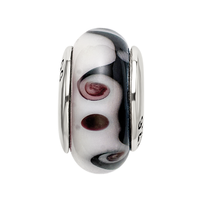 Sterling Silver Reflections Black/Grey Hand-blown Glass Bead