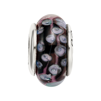 Sterling Silver Reflections Black/White Hand-blown Glass Bead