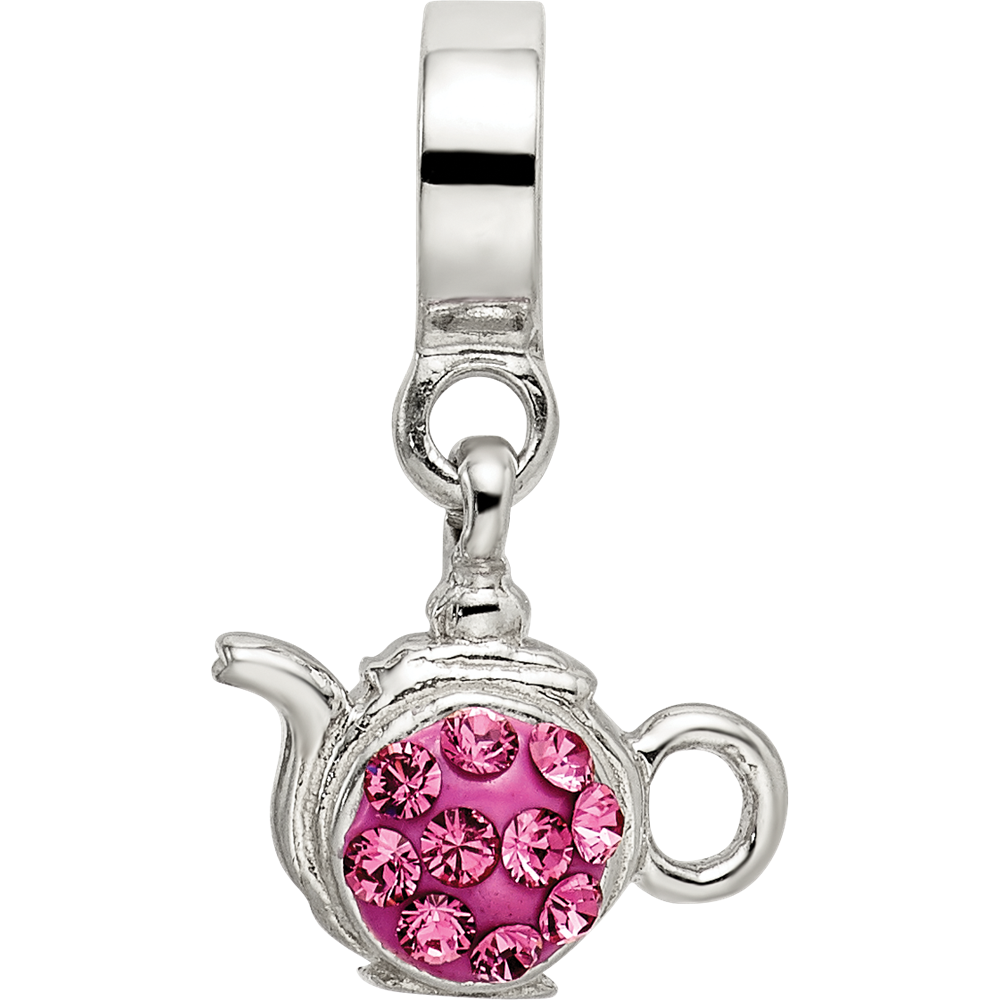 Sterling Silver Reflections Pink Preciosa Crystal Teapot Dangle Bead
