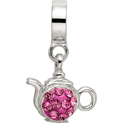 Sterling Silver Reflections Pink Preciosa Crystal Teapot Dangle Bead