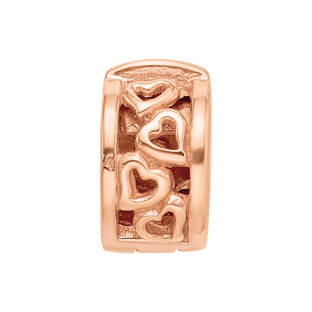 Sterling Silver Reflections Rose Gold-plated Hearts Clip Bead