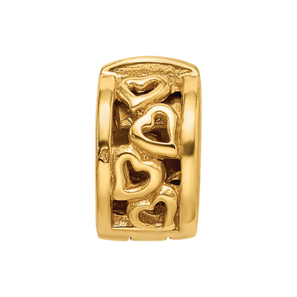 Sterling Silver Gold-plated Reflections Hinged Hearts Clip Bead