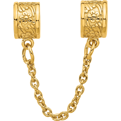 Sterling Silver Reflections Gold-plated Floral Safety Chain Bead