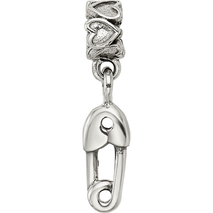 Kids Collection Sterling Silver Safety Pin Dangle Reflections Bead