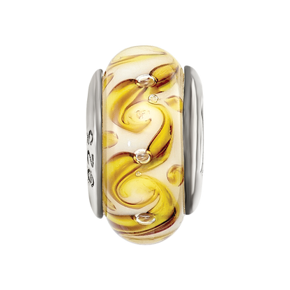 Sterling Silver Reflections Yellow/Green/White Swirl Glass Bead