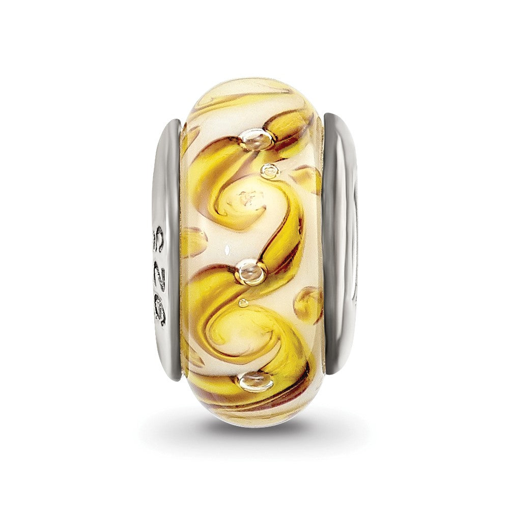 Sterling Silver Reflections Yellow/Green/White Swirl Glass Bead