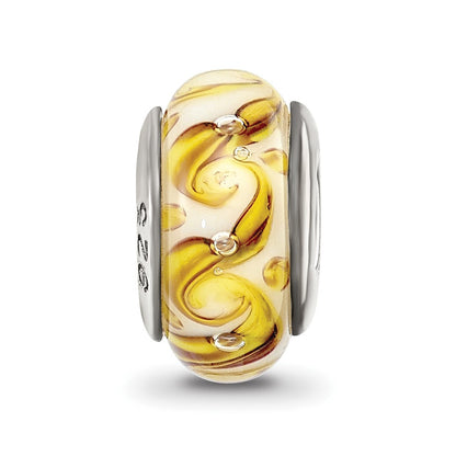 Sterling Silver Reflections Yellow/Green/White Swirl Glass Bead
