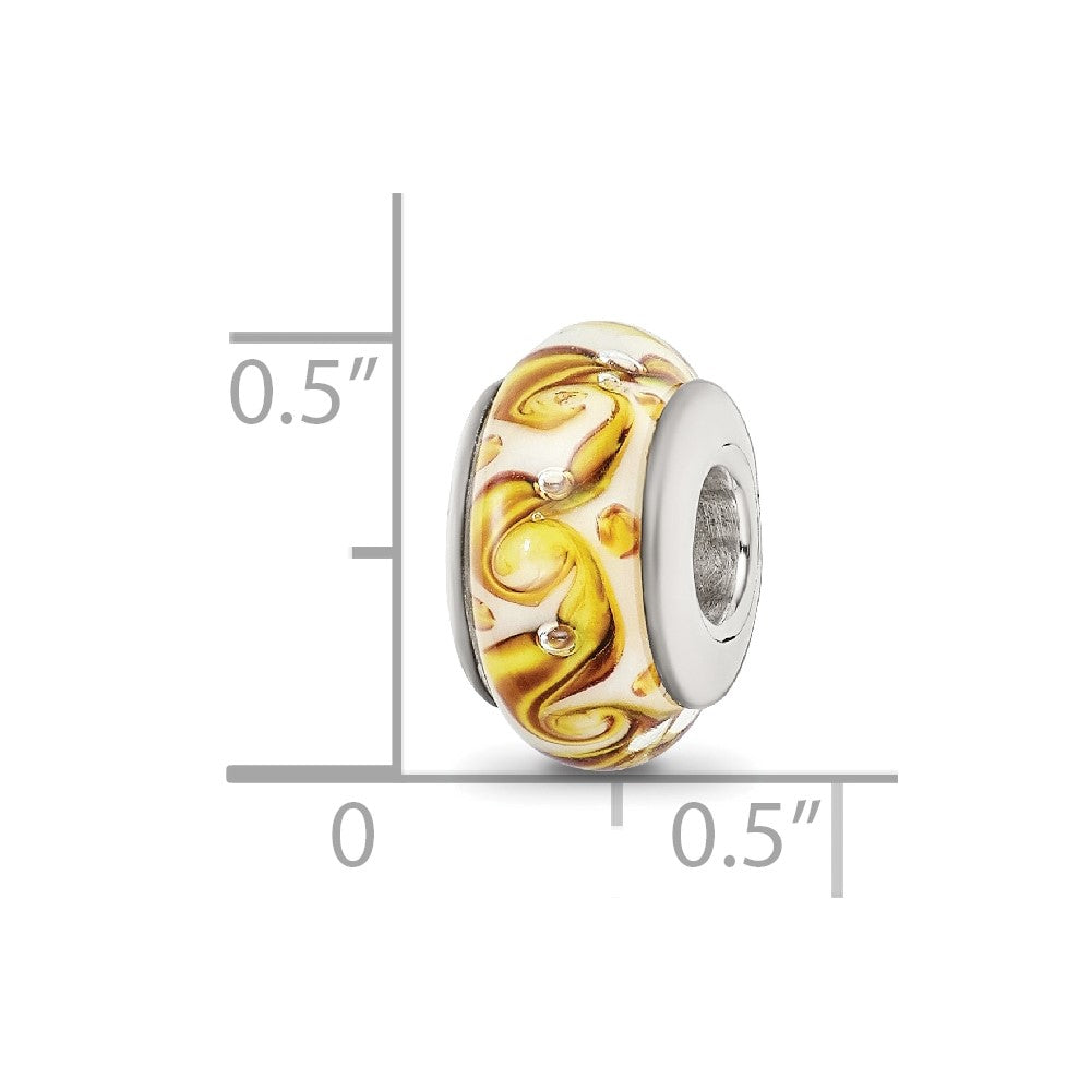 Sterling Silver Reflections Yellow/Green/White Swirl Glass Bead
