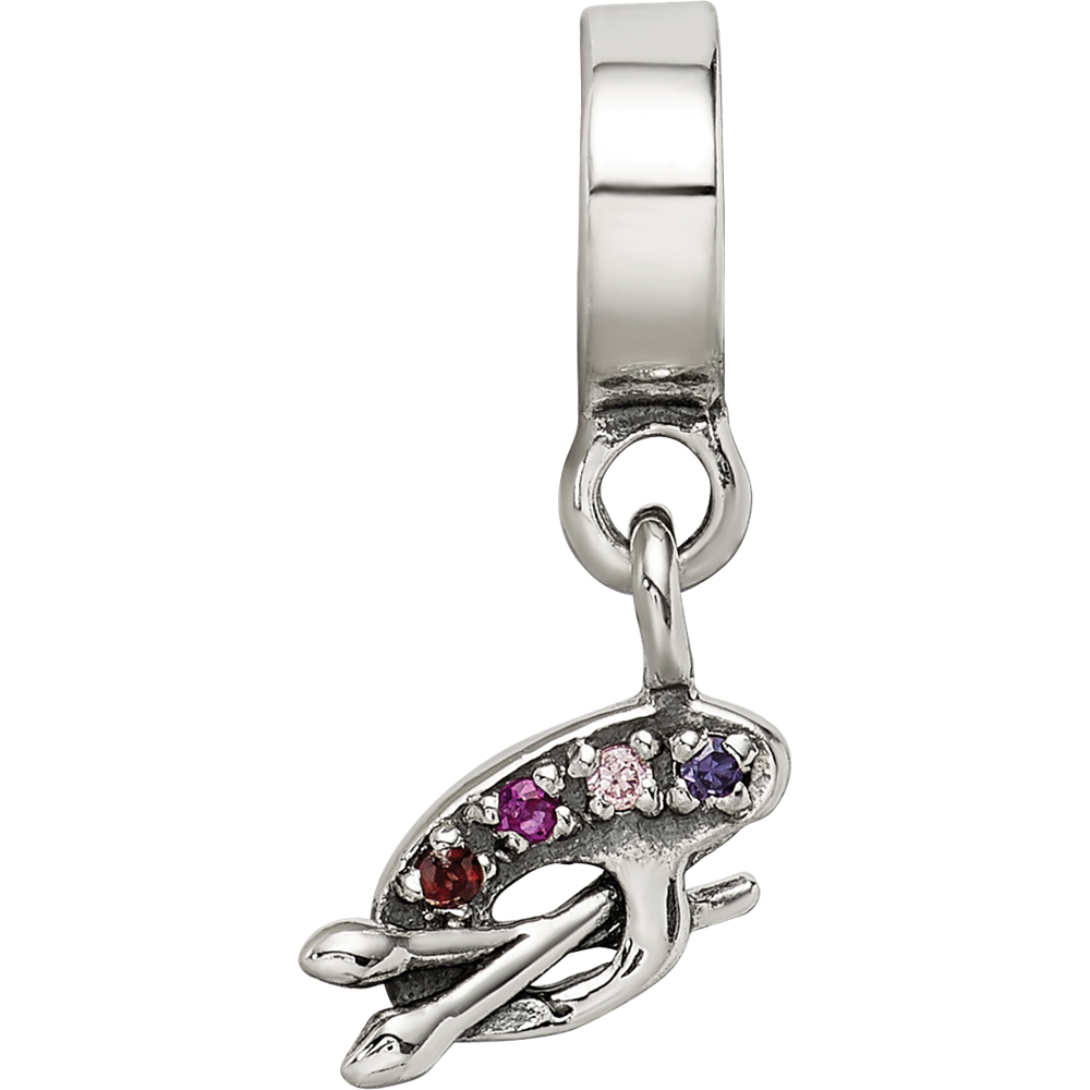 Sterling Silver Reflections Artist Palette Multi-color CZ Dangle Bead