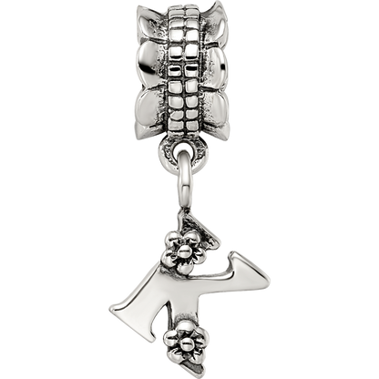 Sterling Silver Reflections Letter K Dangle Bead