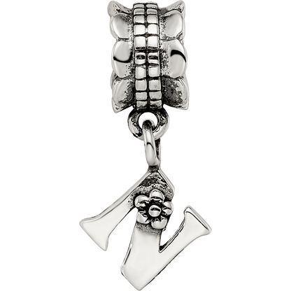 Sterling Silver Reflections Letter N Dangle Bead