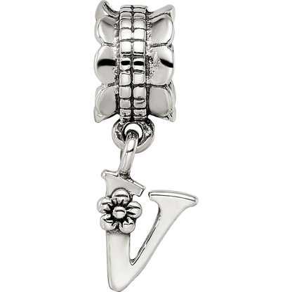 Sterling Silver Reflections Letter V Dangle Bead